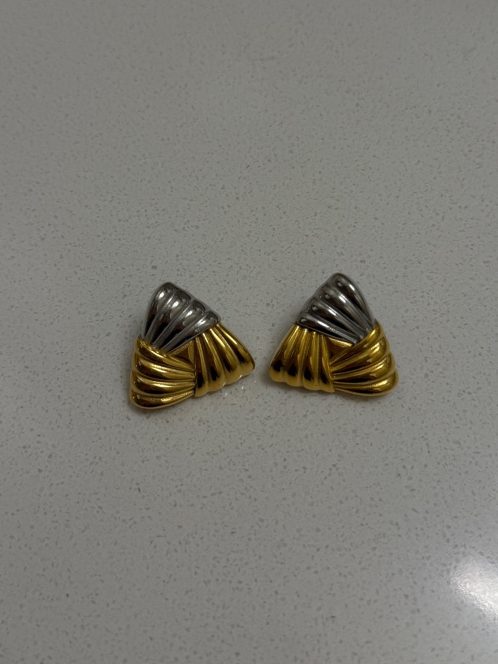 Gold and Silver Triangular Statement Earrings